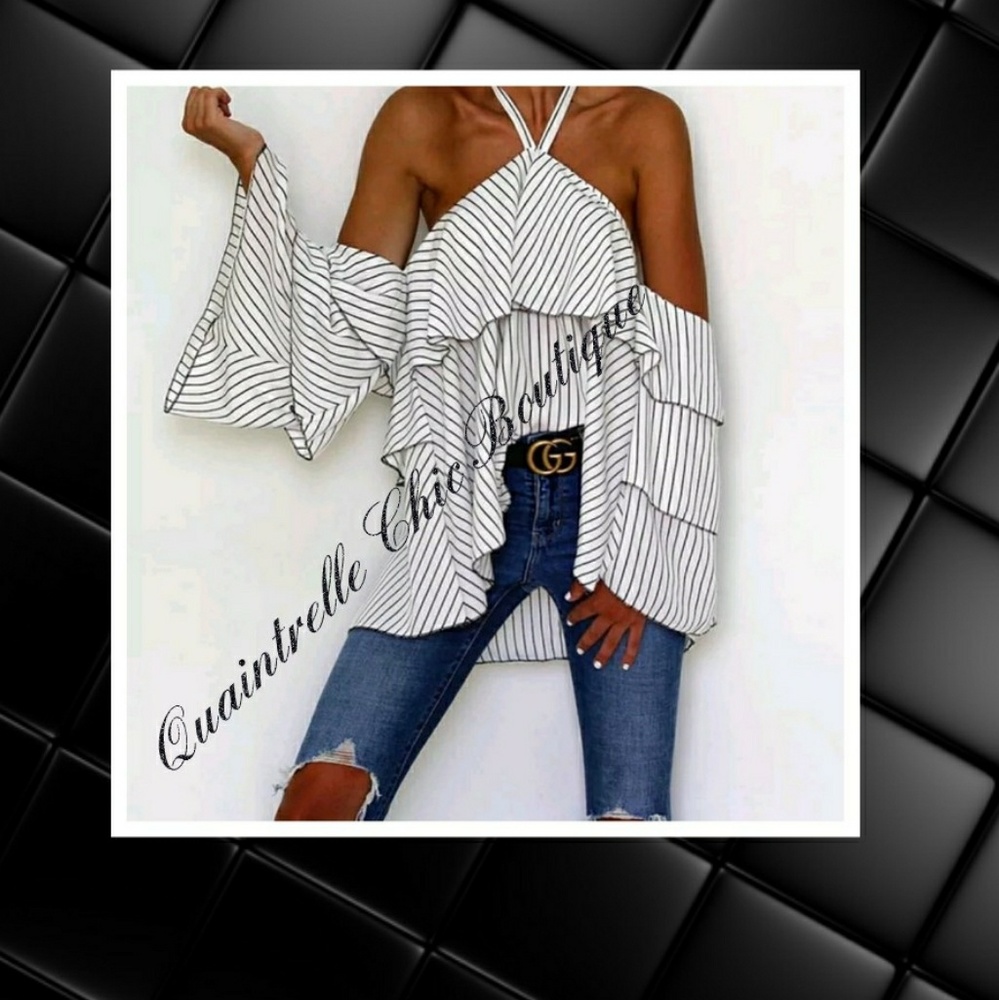 LAST 1 👓KIERNEY STRIPE RUFFLE TOP - Picture 5 of 5